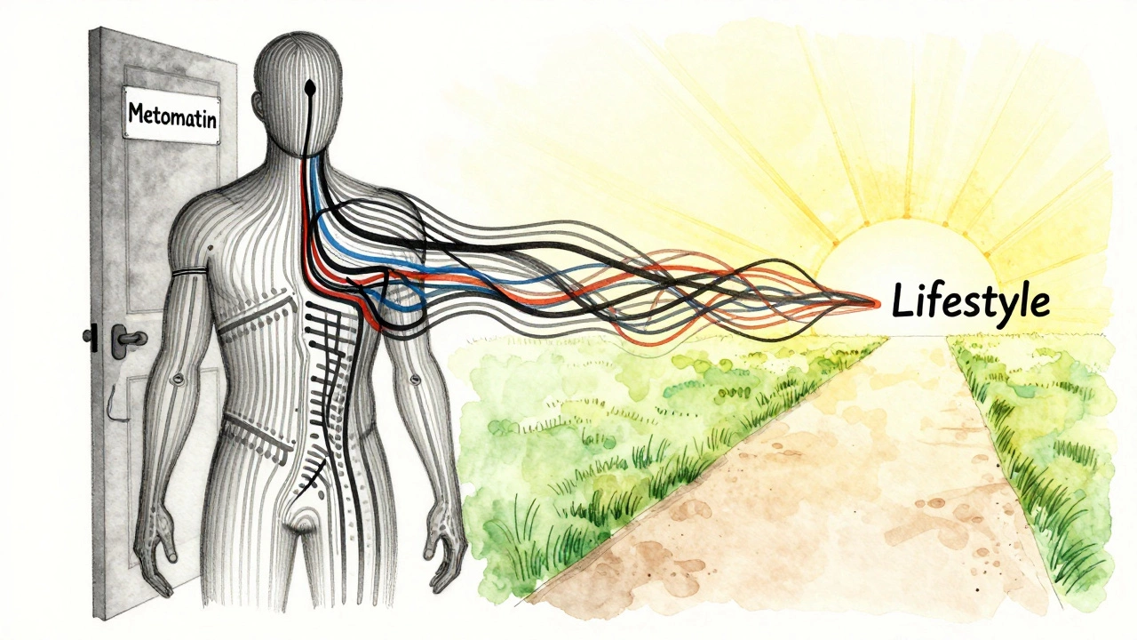 Silhouette with insulin pathways fading from clear to blocked, door closing