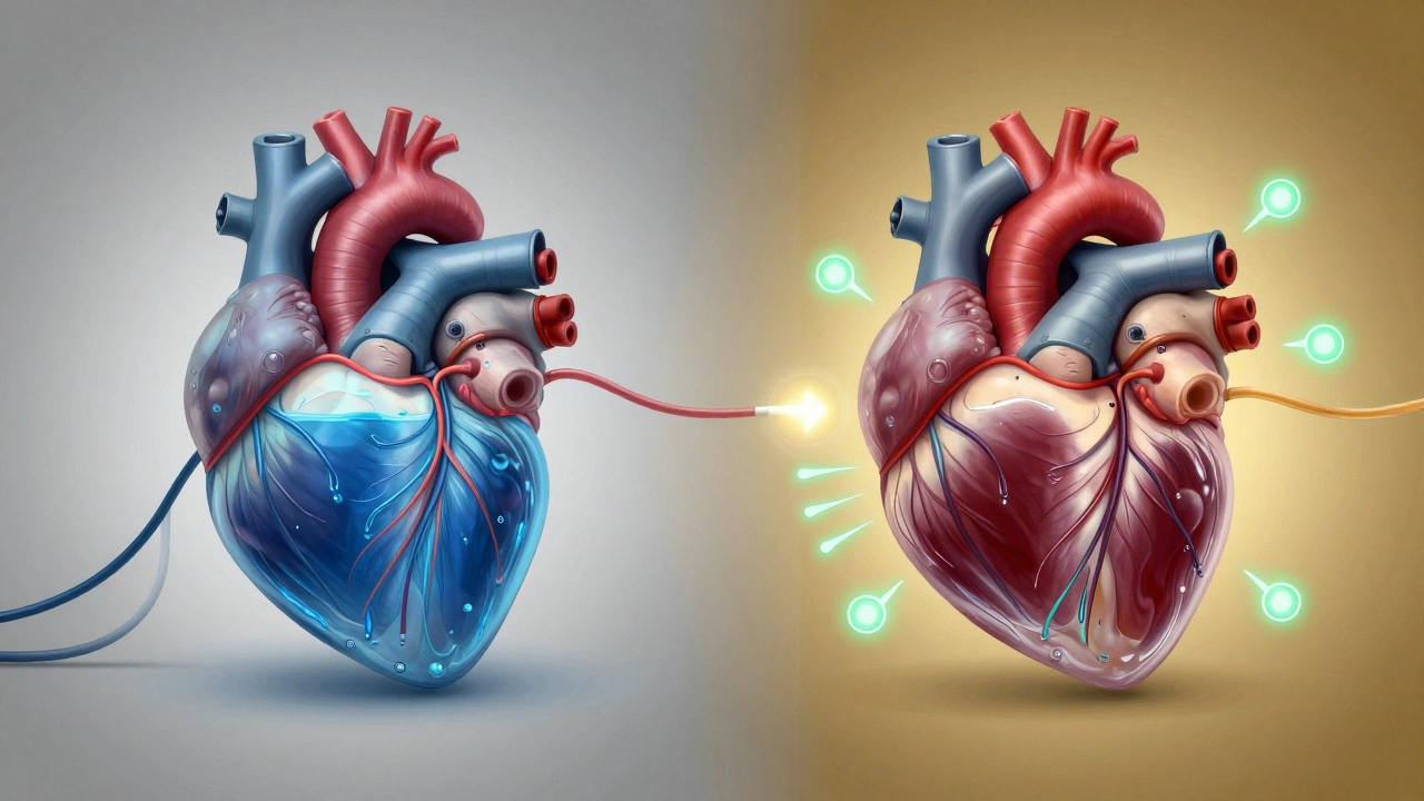 Conceptual image showing a paused heart transitioning to a beating heart, symbolizing recovery during cardiac arrest.