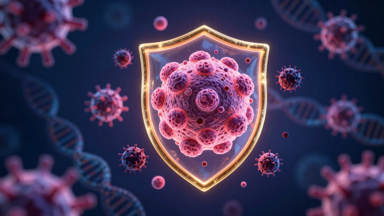 Abstract art showing immune cells fighting cancer