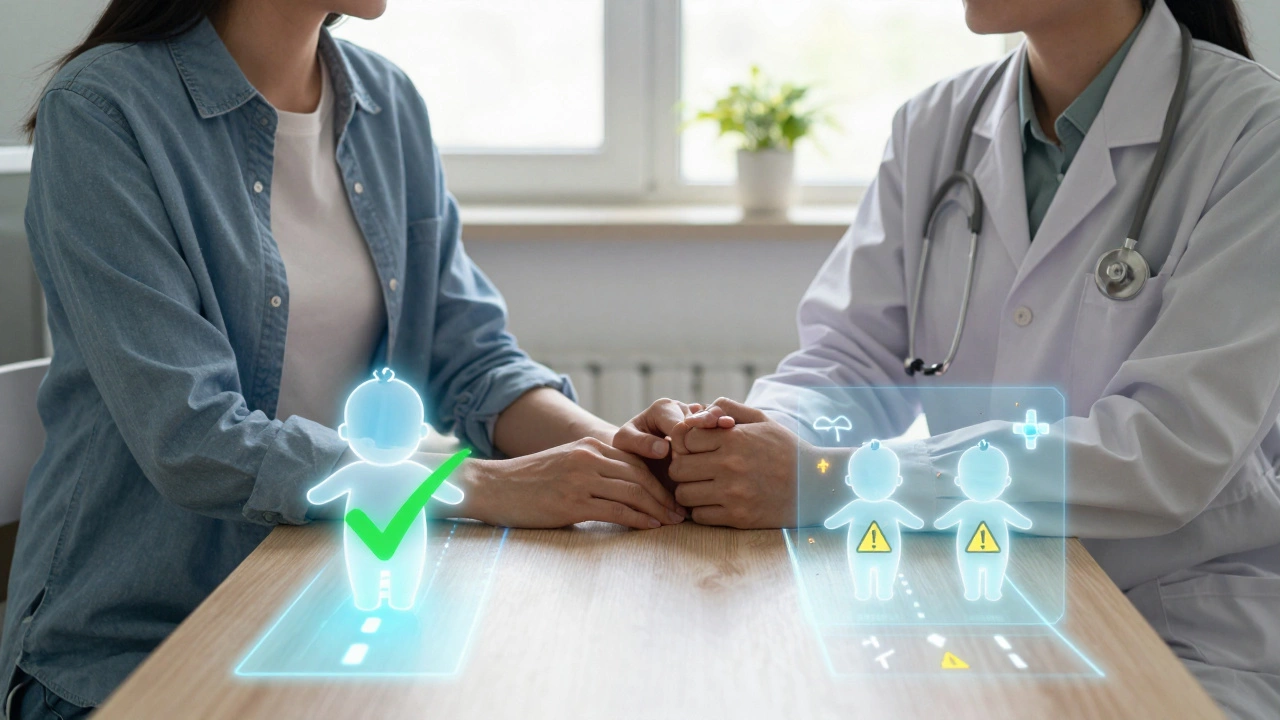 Couple discussing embryo transfer options with a fertility specialist