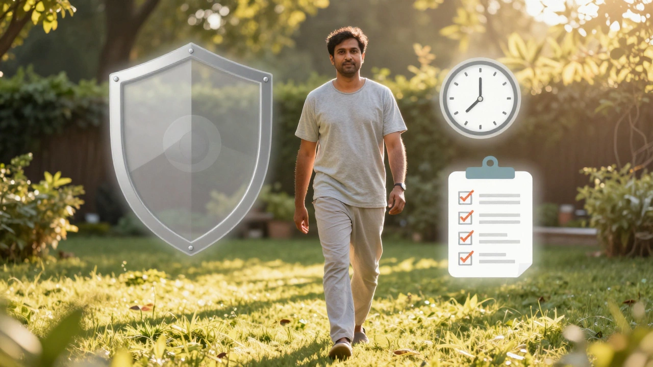 Patient walking in garden during post-surgery recovery