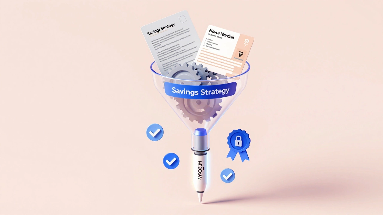 3D illustration of savings funnel producing a Wegovy pen