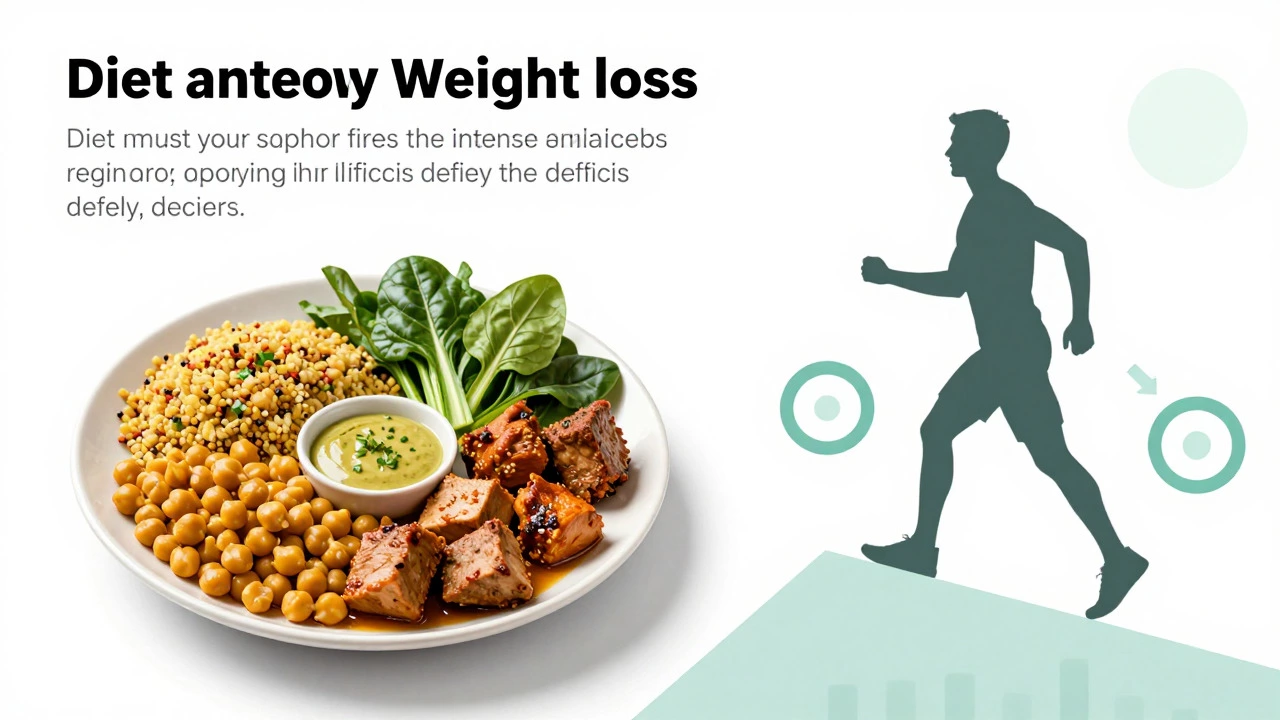 Illustration balancing healthy food and walking exercise