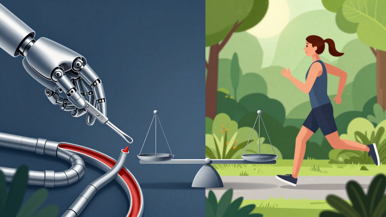 Illustration comparing heart surgery vs exercise therapy