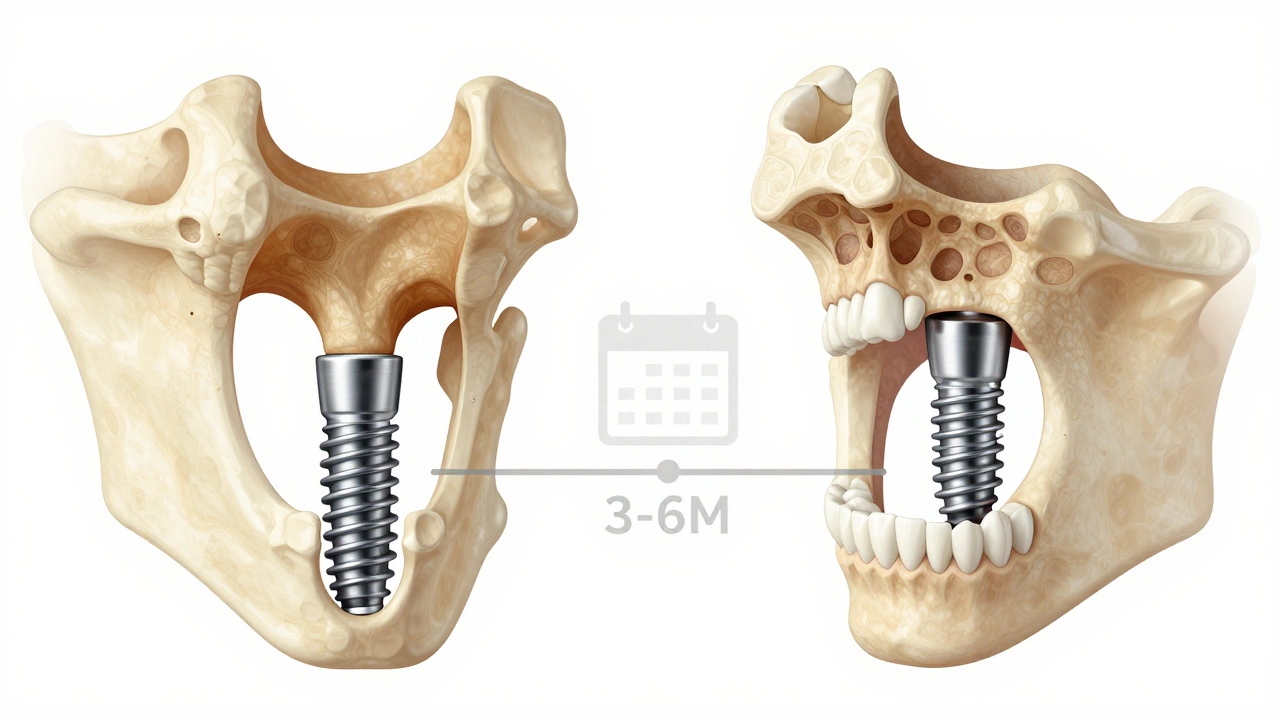 Visual comparison of dense vs spongy jawbone for implant healing times