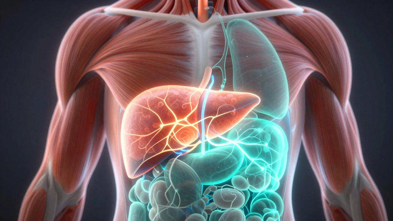 Abstract illustration of internal organs showing improved insulin sensitivity and metabolic health