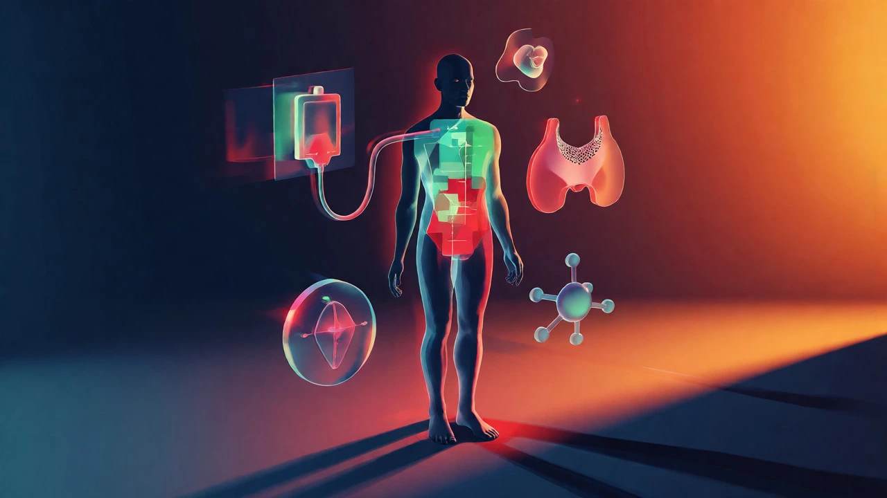 Abstract conceptual art showing body metrics and health symbols