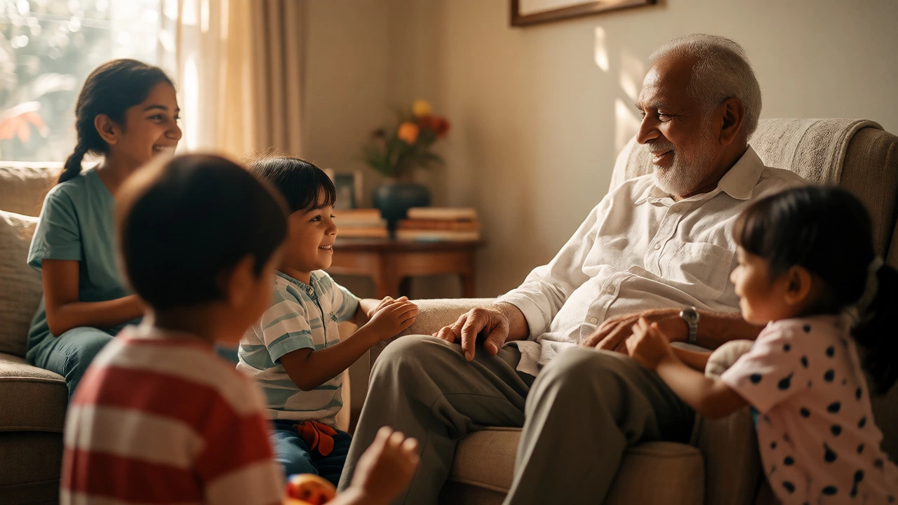 Indian family enjoying quality time together in a bright living room