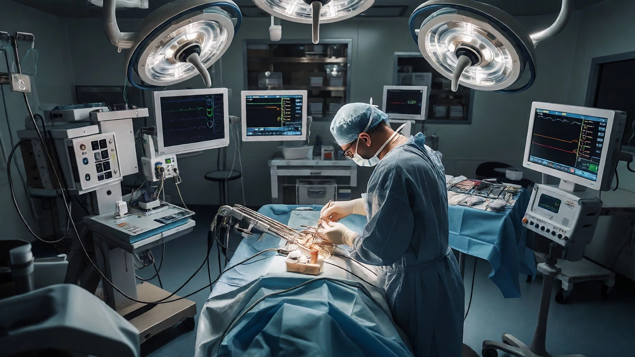 Surgeon performing precise orthopedic surgery in a bright operating room